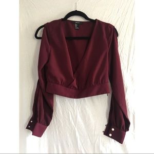 Forever 21 Crop Top with Pearl Button Sleeves